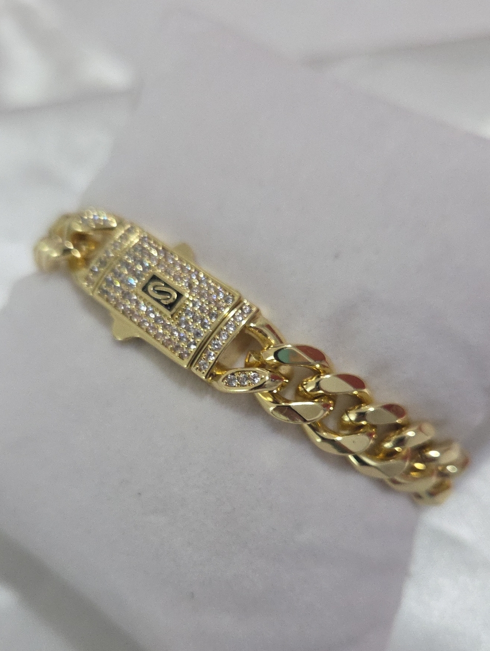 14K Laminated Gold Paved Link Bracelet with G Emblem